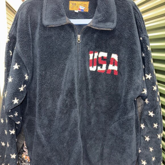 Bear Ridge Vtg Full Zip USA Flag patriot Heavy Fleece Jacket L - Picture 1 of 5